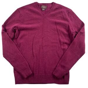 Black Brown 1826 Sweater Mens Large Burgundy 100% Lambswool Knit V-neck